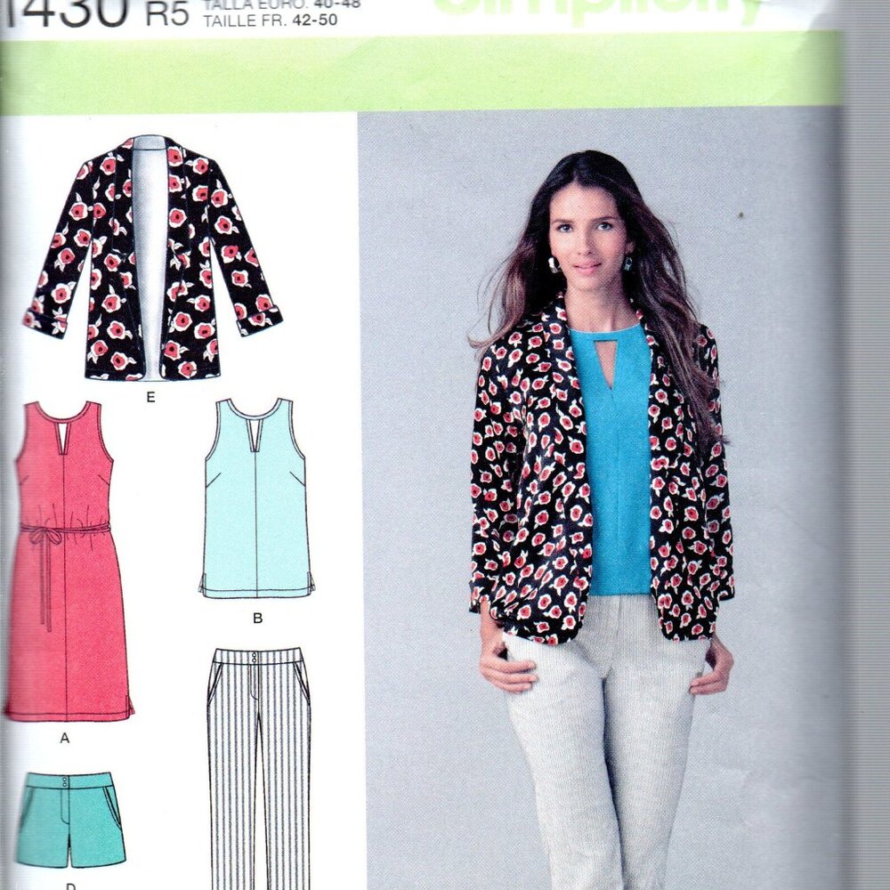 Simplicity Pattern 1430 Dress or Top, Pants, Jacket, Shorts Misses Sizes 14-22